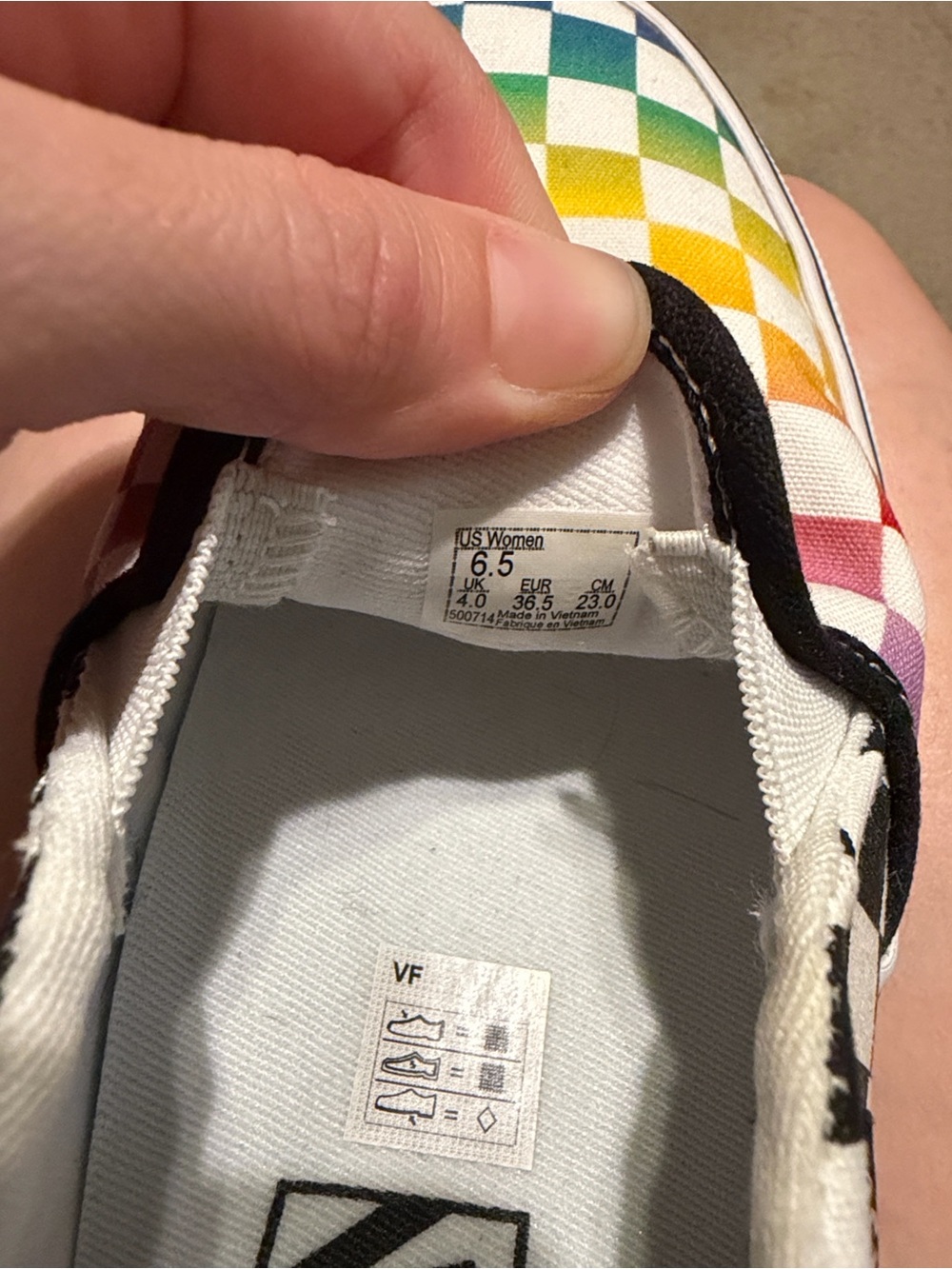 Vans Women’s Rainbow Checkerboard Slip On Shoes - Picture 5 of 6